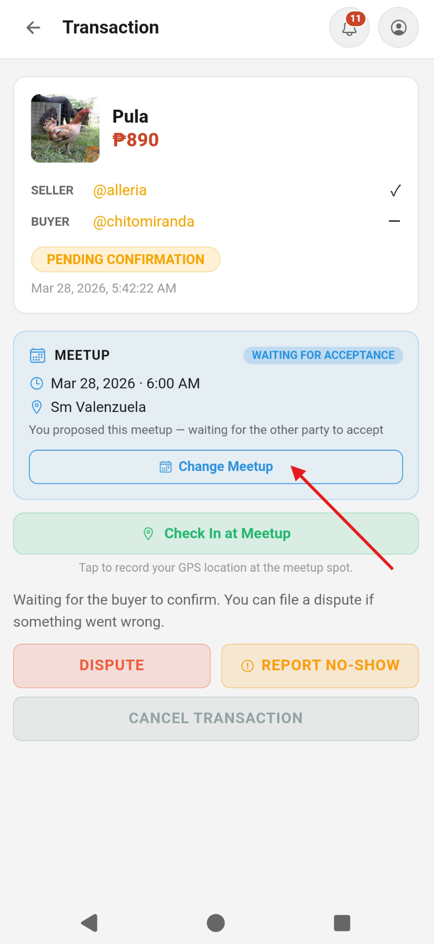 Change meetup proposal on transaction