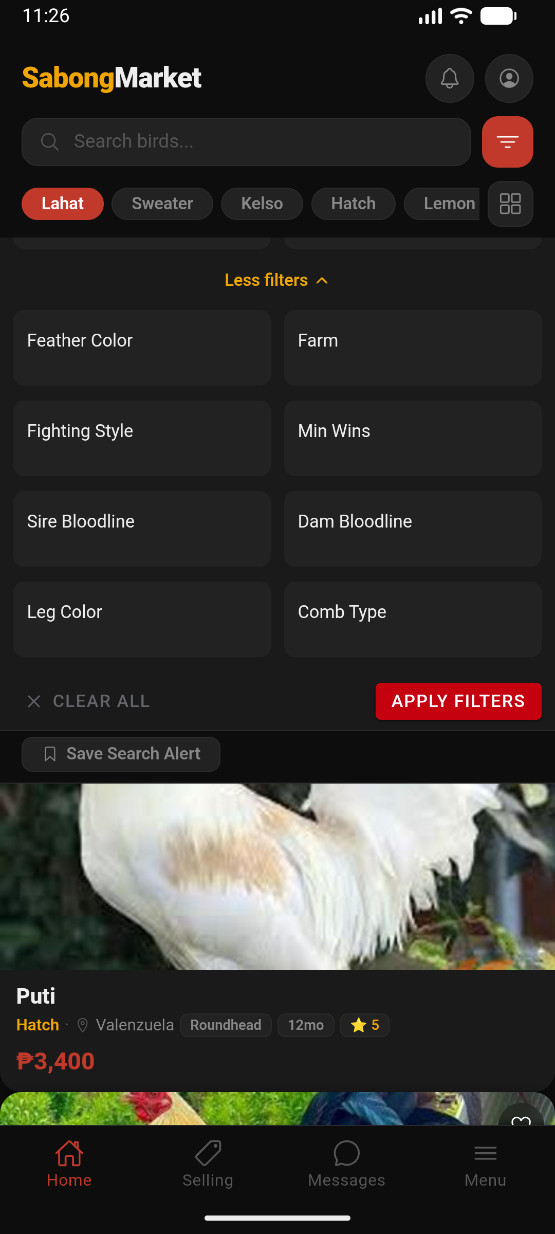 Filter panel showing all filter options