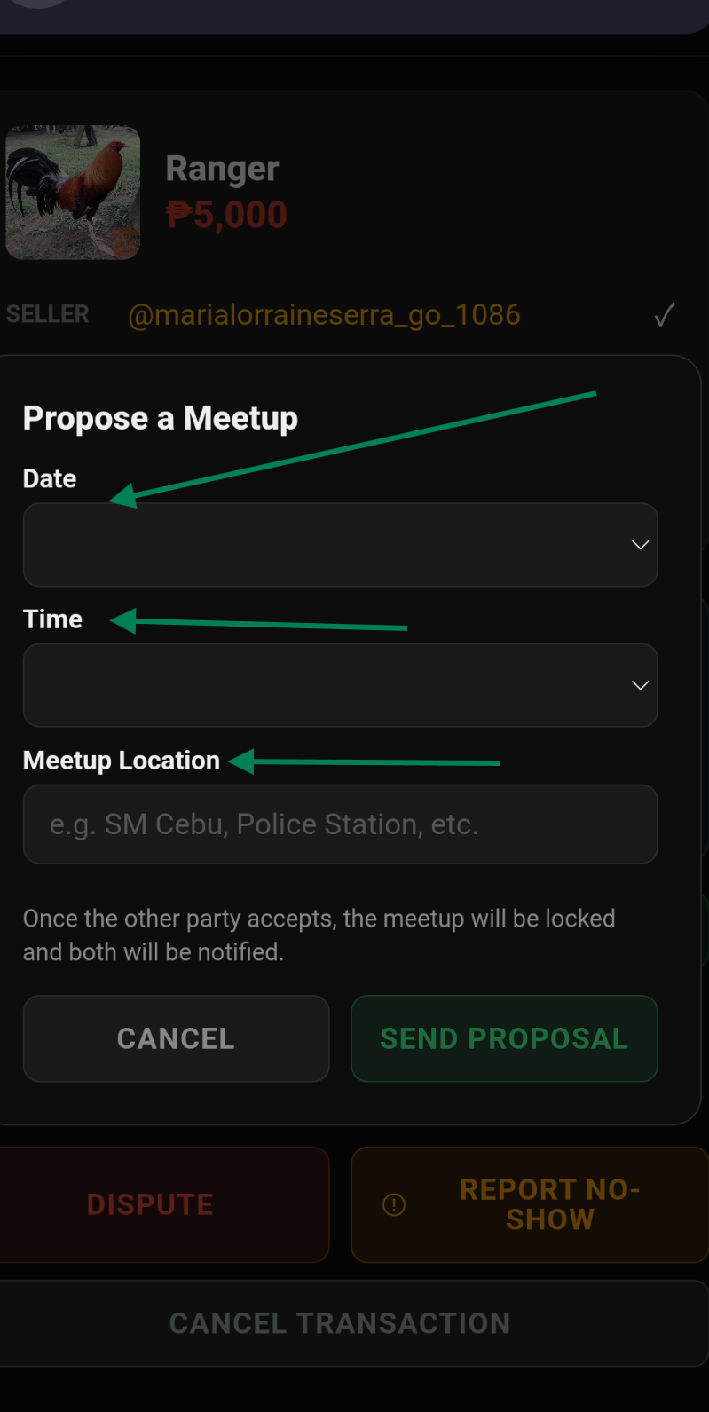 Meetup date, time and location picker