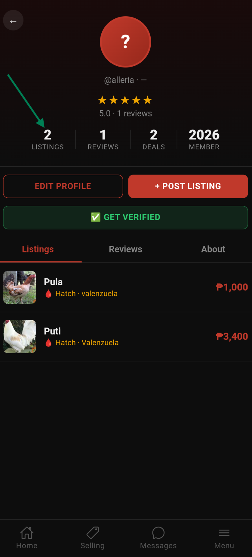 Number of listings on profile